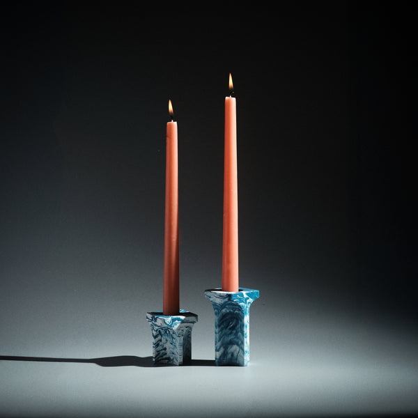 Kuro Design Kiva Candle Holder in dark terracotta — handcrafted Jesmonite candle stand