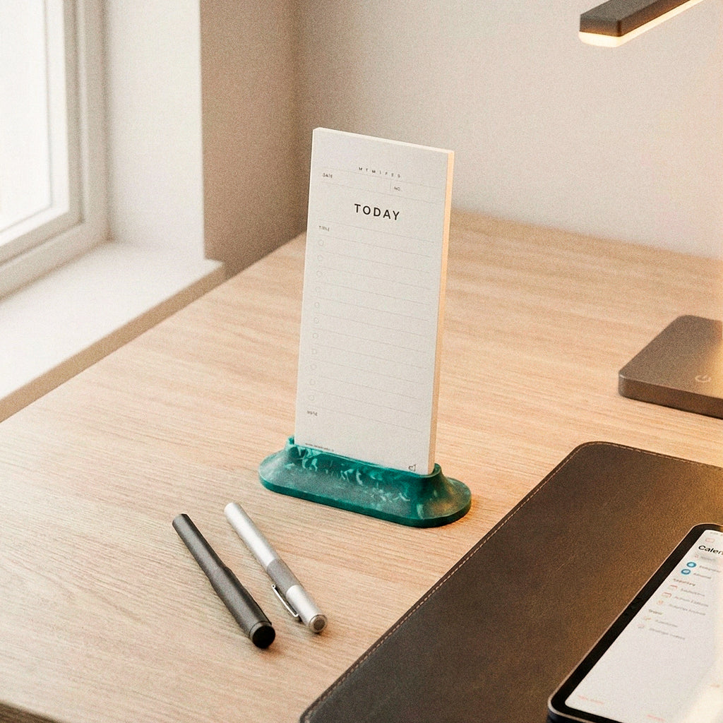 Aero Task Dock by Kuro Design holding phone and daily task card on a minimal desk