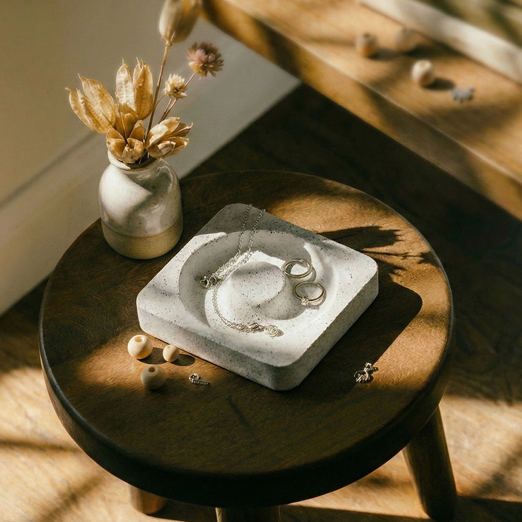 Ash Orbit by Kuro Design holding keys and small items on a minimal desk