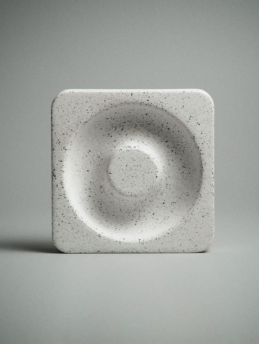 Ash Orbit Jesmonite catchall dish top view showing circular form — Kuro Design