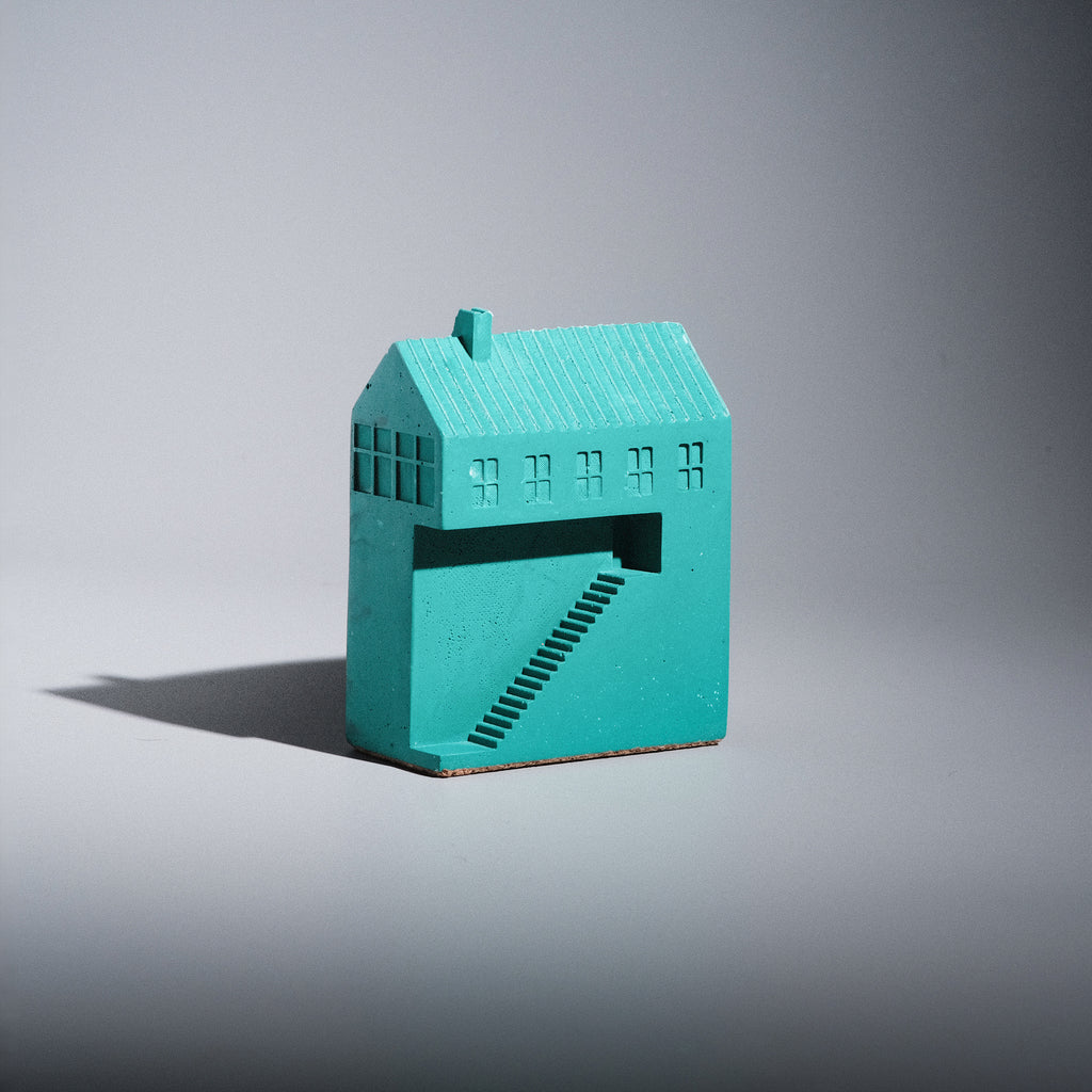 Kaidan Paperweight detail, carved staircase and windows in hand-cast Jesmonite, handcrafted by Kuro Design