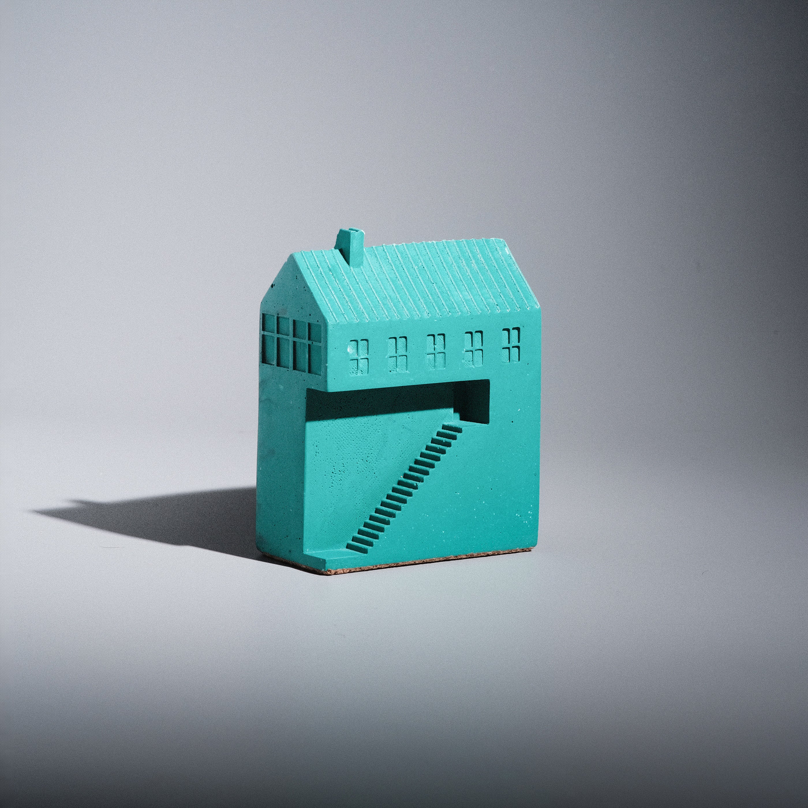 Kaidan Paperweight detail, carved staircase and windows in hand-cast Jesmonite, handcrafted by Kuro Design