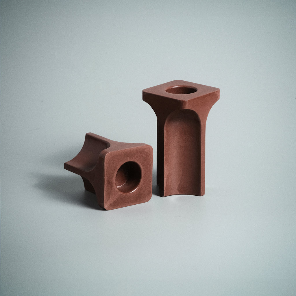 Kiva candle stand side profile — handcrafted Jesmonite by Kuro Design Gurgaon India