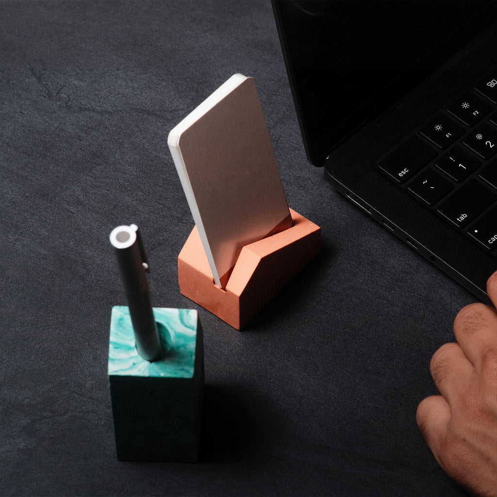 Kuro Design Koya Card Stand, handcrafted Jesmonite house-shaped business card holder, Architecture Series