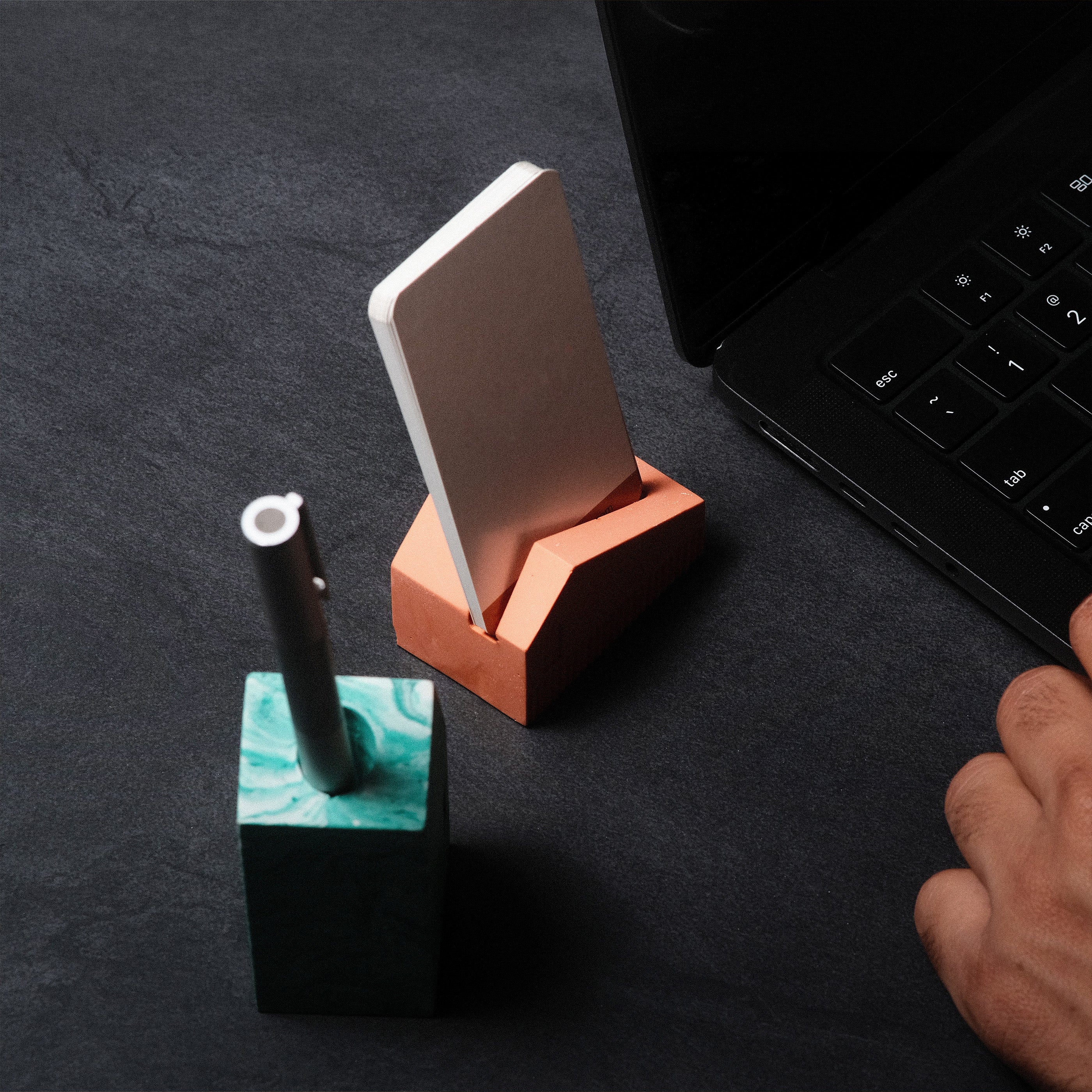 Kuro Design Koya Card Stand, handcrafted Jesmonite house-shaped business card holder, Architecture Series