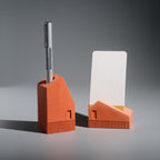 Koya Pen and Card Stand by Kuro Design, a pair of minimal Jesmonite house-shaped desk accessories, Architecture Series