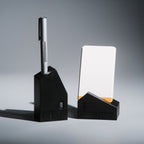 Koya Pen and Card Stand set styled on a desk, handcrafted Jesmonite pen holder and card holder by Kuro Design India