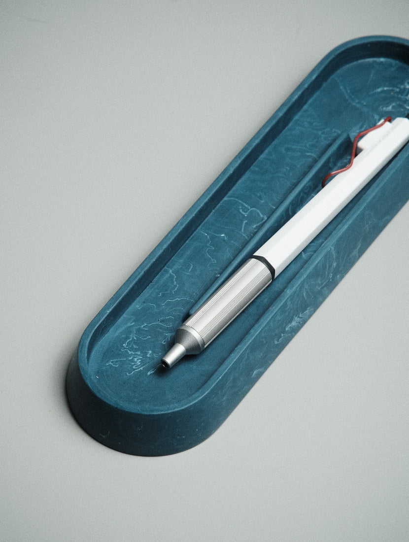 Linea Pen Tray top view — minimal Jesmonite desk accessory by Kuro Design India