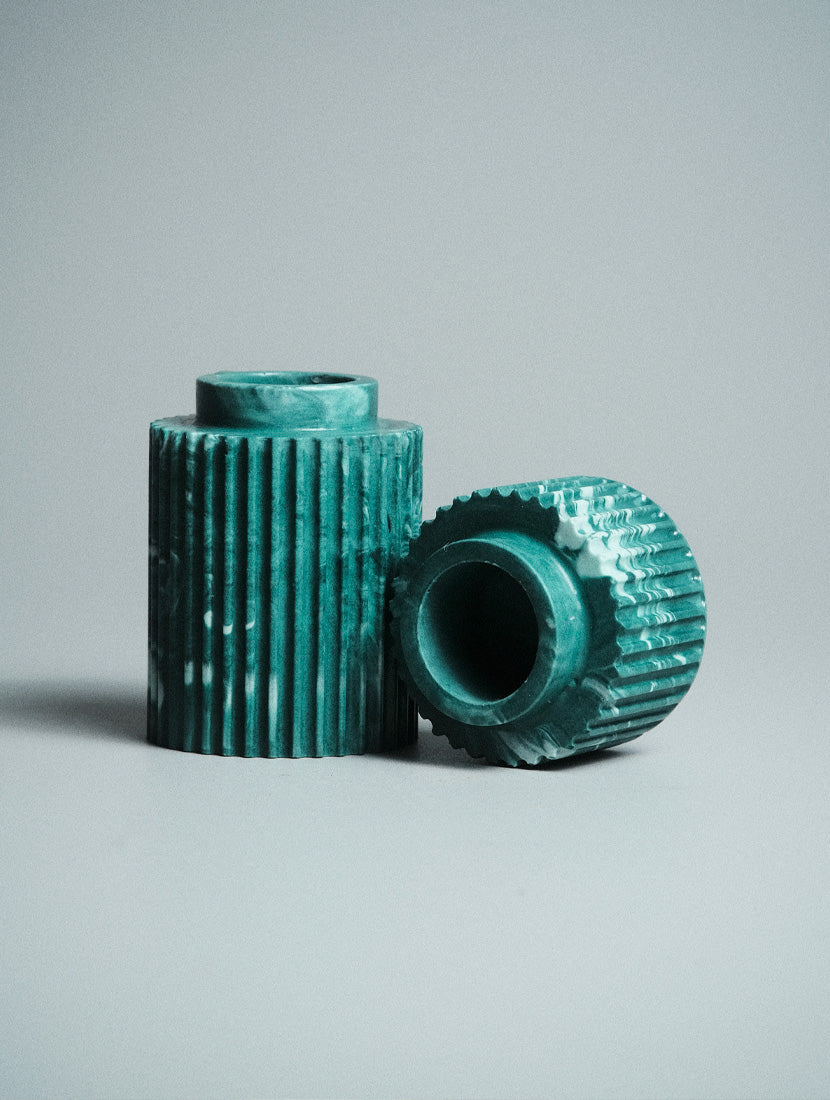 Seki Candle Holder in red marble variant — Kuro Design Jesmonite Gurgaon India